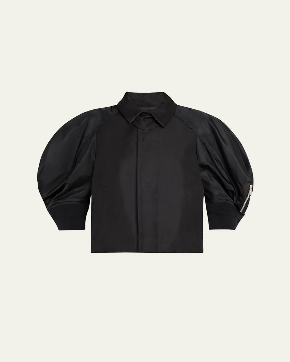 Mixed Media Three-Quarter Sleeve Gabardine Jacket